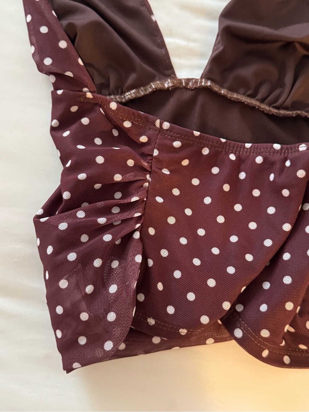 Polka Dot Halter Backless Tank Top in Coffee Brown & White NWOT - Picture 5 of 9